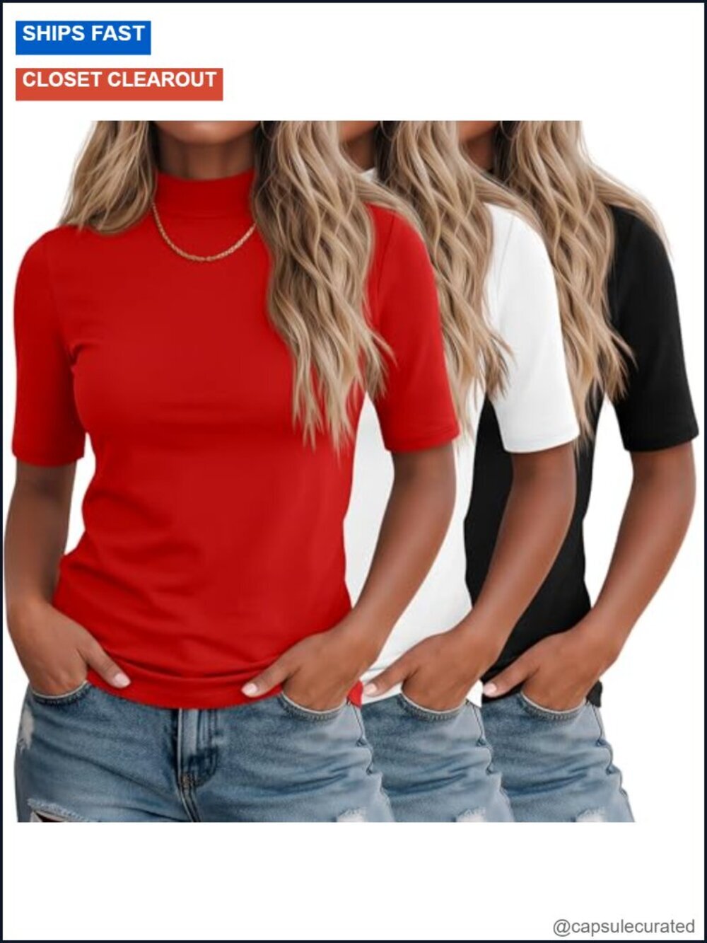 3 Pack Mock Neck Short Sleeve Tunic T-Shirts Slim Fit Dressy Casual Tees